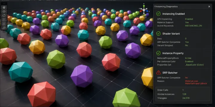 Unity MaterialPropertyBlock과 GPU Instancing 충돌 조건을 자동 진단하는 에디터 툴 썸네일