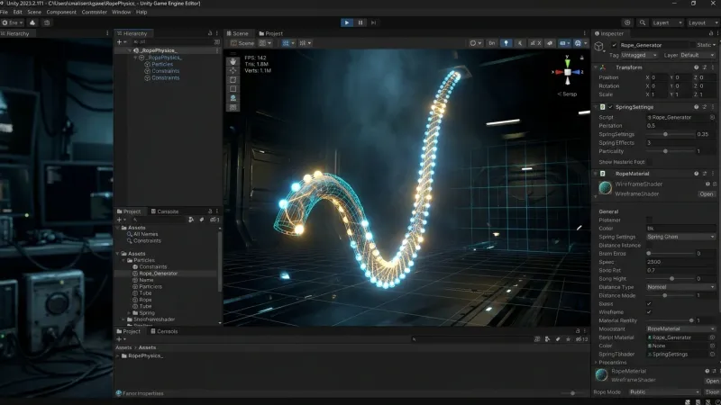 Unity Procedural Mesh Generation으로 로프·끈 물리 구현하기: Verlet 제약과 메시 렌더링