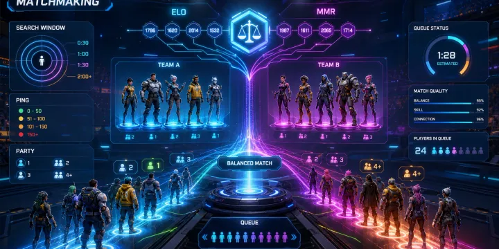 게임 매치메이킹 MMR/ELO 알고리즘 구현: 대기시간 가중치로 공정성과 매칭 속도 잡기 썸네일