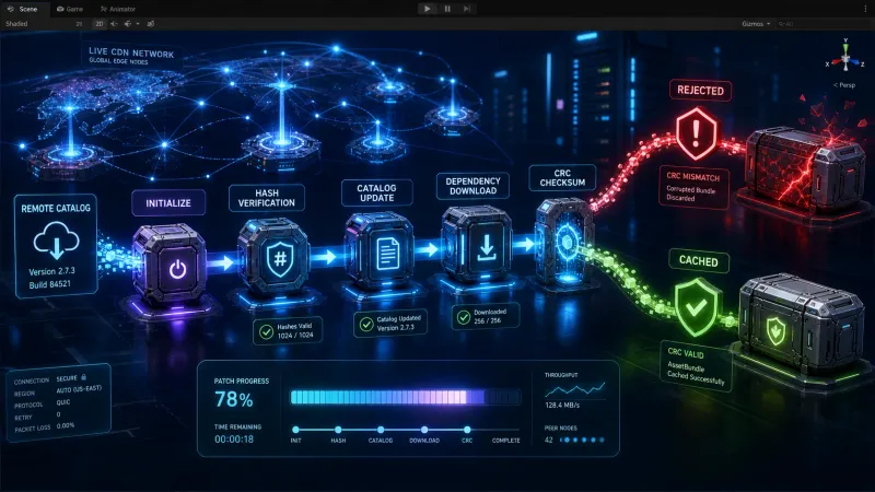 Unity Addressables 카탈로그 원격 업데이트와 에셋 번들 CRC 무결성 검증 가이드