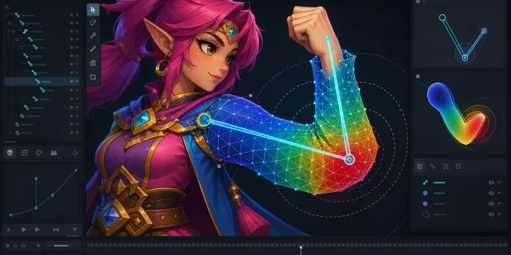 Spine 2D 캐릭터 아트에 AI 메시 자동 바인딩과 웨이트를 적용하는 방법 썸네일