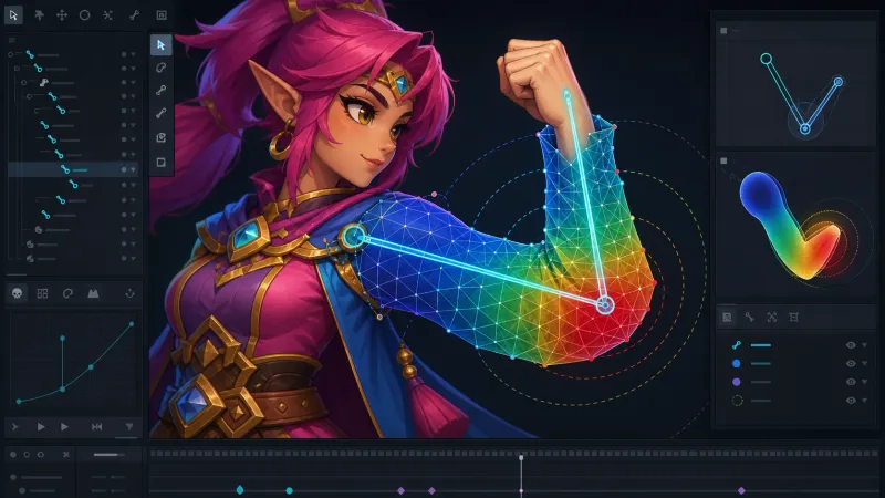 Spine 2D 캐릭터 아트에 AI 메시 자동 바인딩과 웨이트를 적용하는 방법