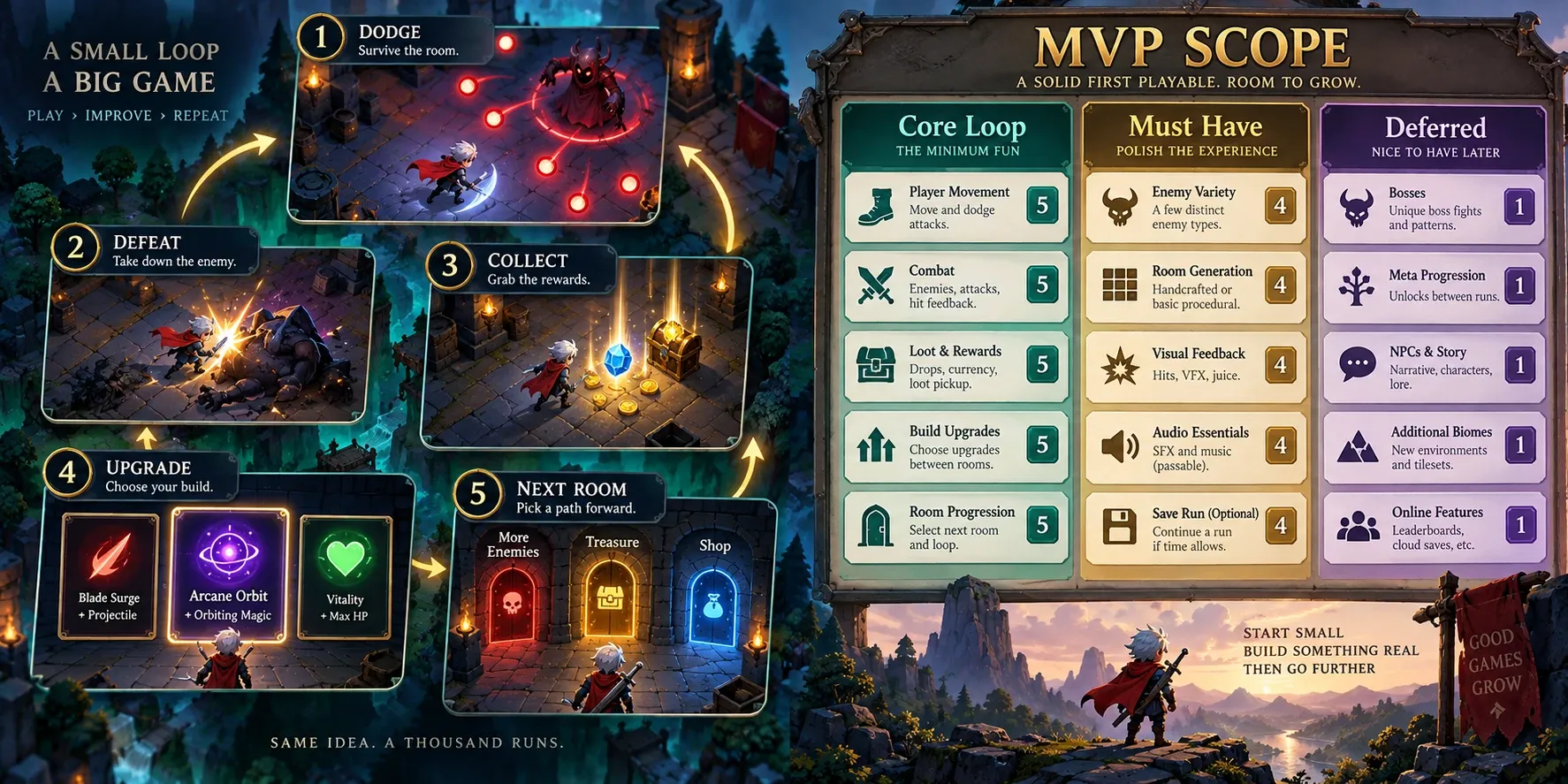 핵심 루프와 필수 기능, 보류 기능을 분리해 검토하는 게임 MVP 스코프 보드