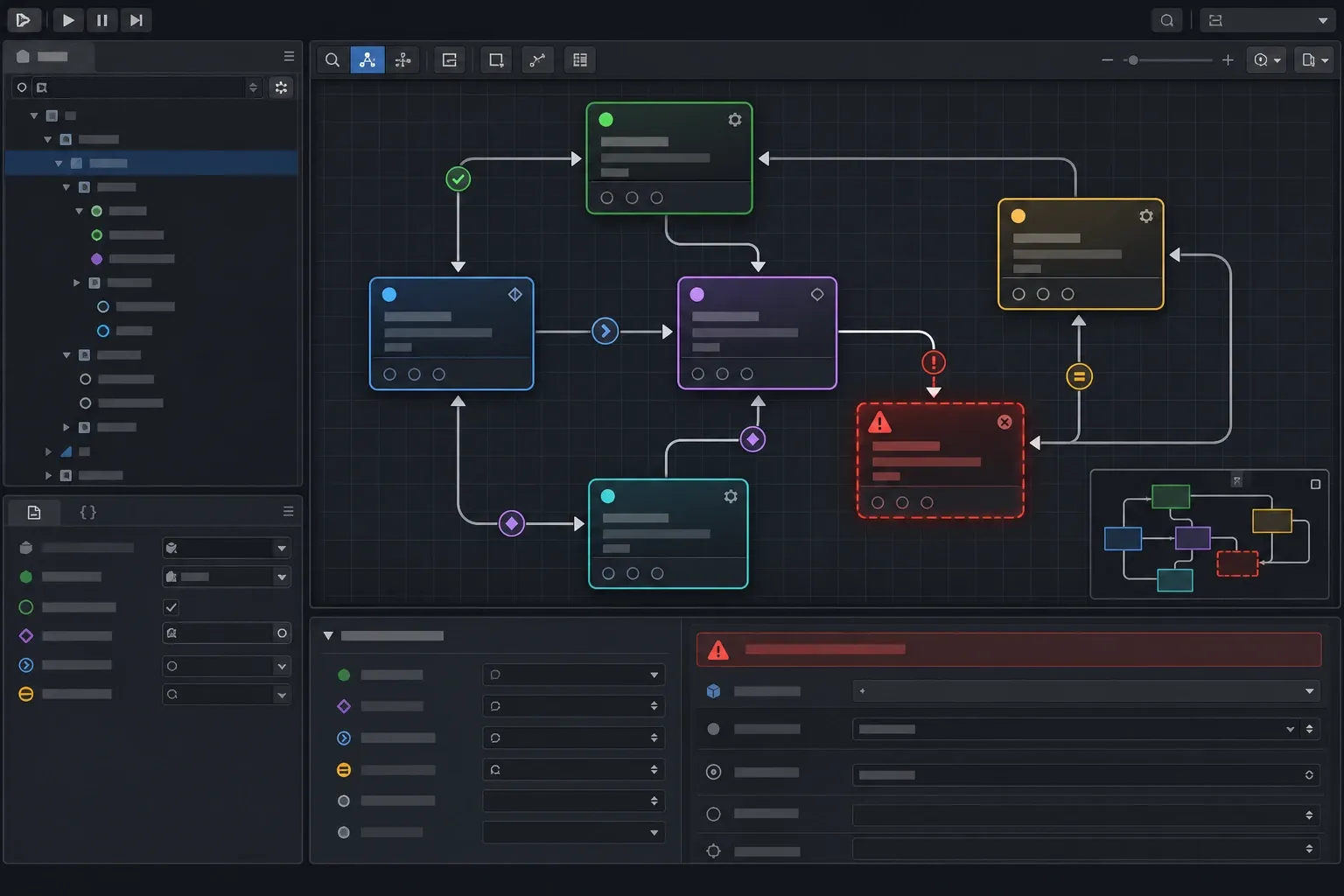 Unity 커스텀 인스펙터에서 상태 노드와 전이선을 표시한 FSM 편집 화면