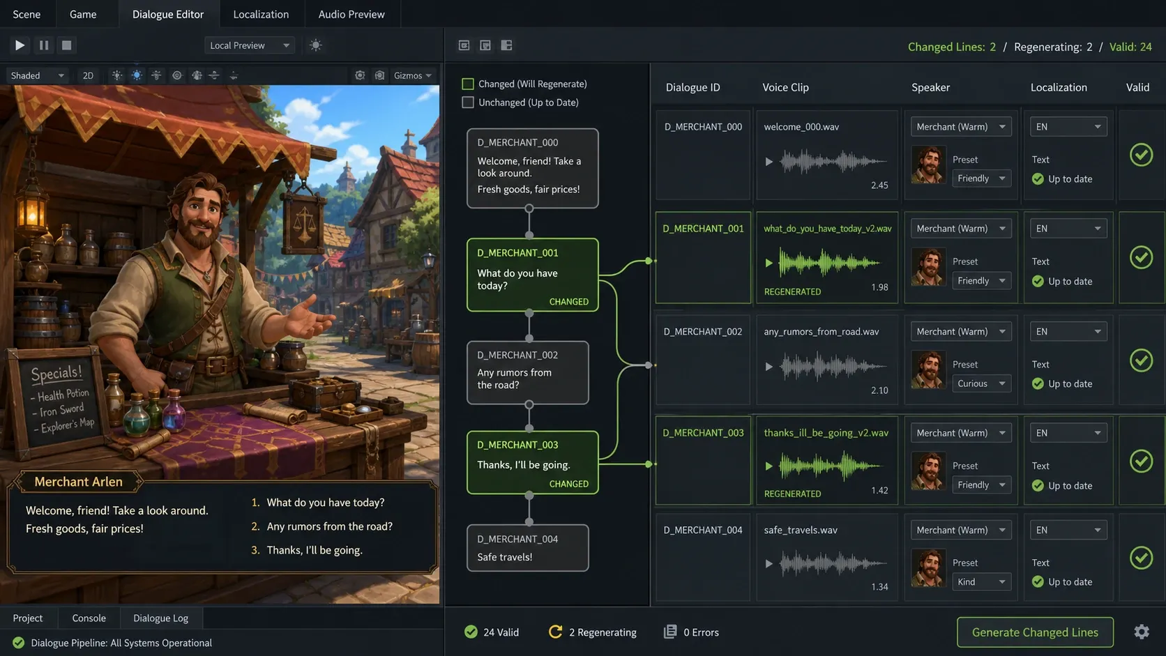 대사 ID와 음성 파일이 연결된 인디 ARPG 더빙 파이프라인