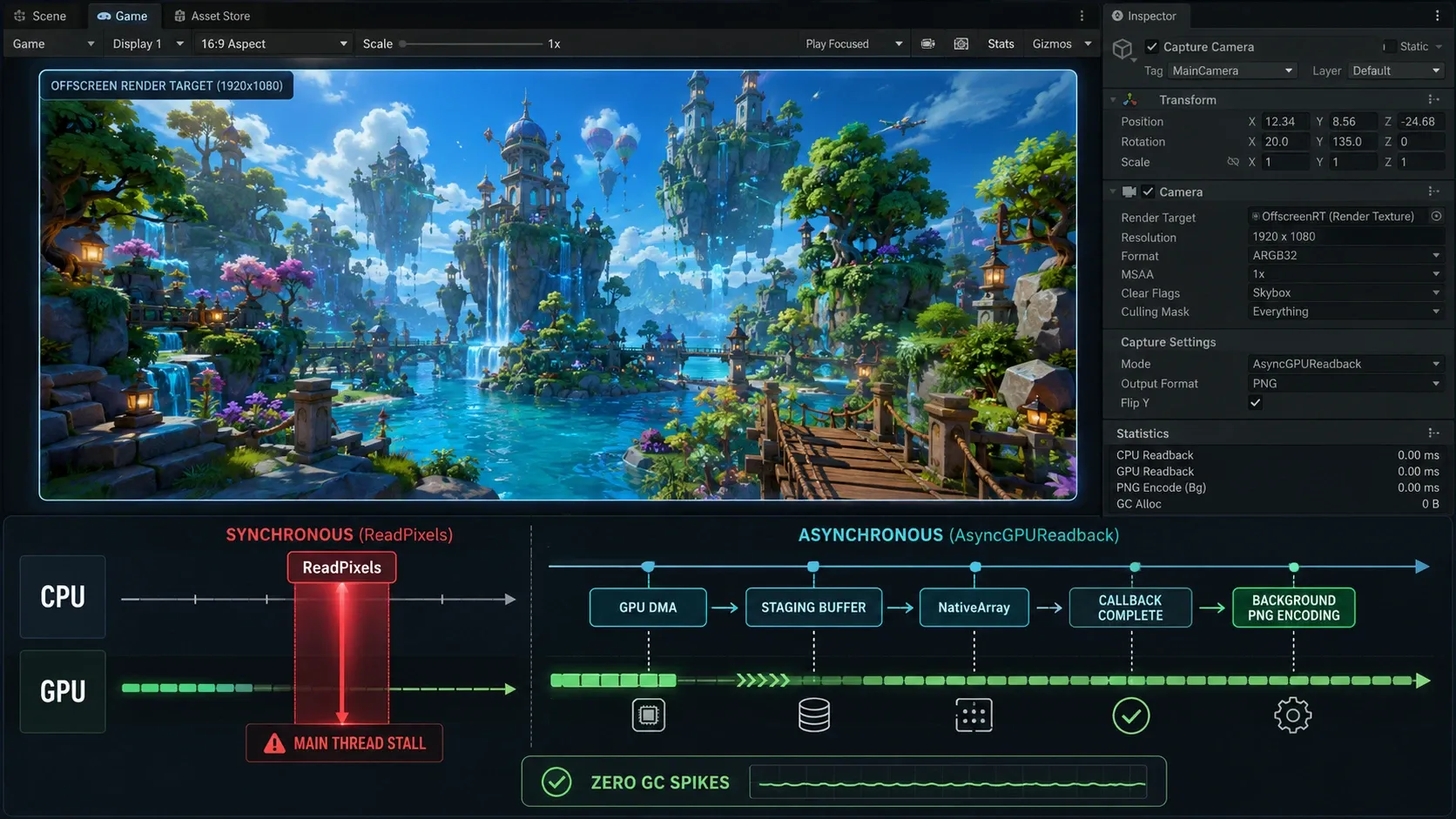 동기식 캡처와 비동기식 캡처의 CPU/GPU 타임라인 비교