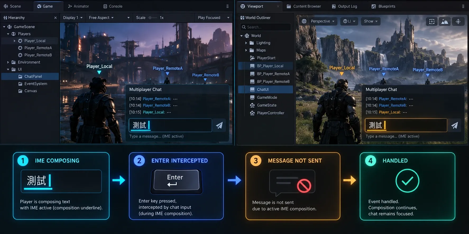 Unity 및 Unreal Engine의 IME 조합 상태 감지 디버그 화면