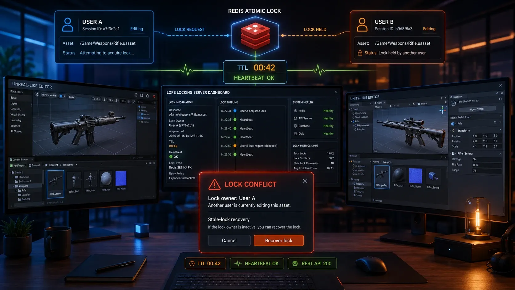 Lore Locking Server 대시보드 및 플러그인 연동 화면
