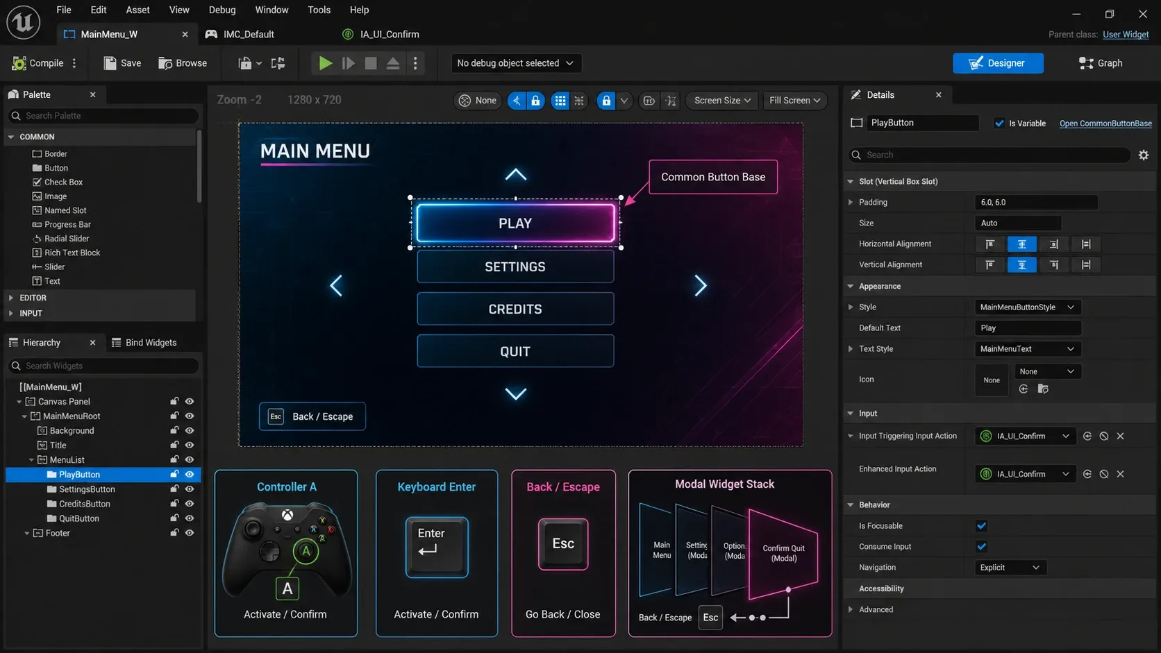 Common Button Base 액션 바인딩 및 디테일 패널 설정