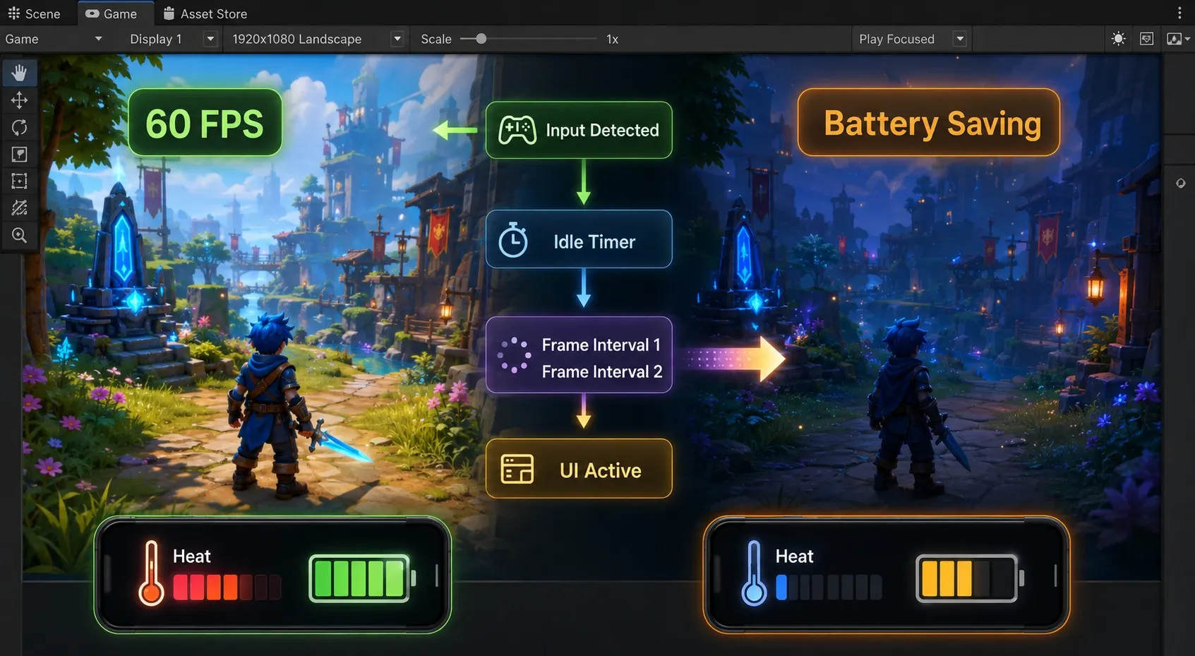 DynamicFrameManager의 유휴 시간 기반 프레임률 전환 흐름
