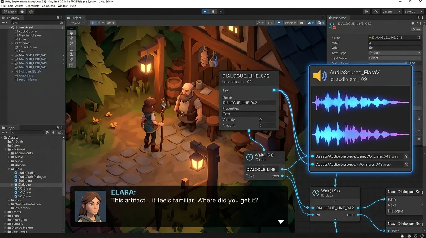 Unity의 AudioSource와 대사 ID 기반 음성 데이터베이스를 연결한 구성 예시